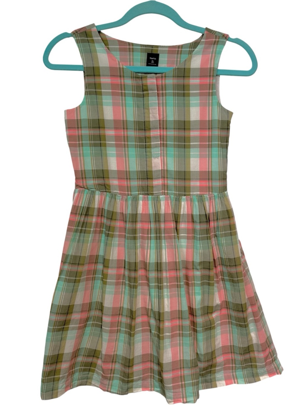 GapKids Plaid Cotton Dress Girls XL 12 Pink Mint Sleeveless Spring